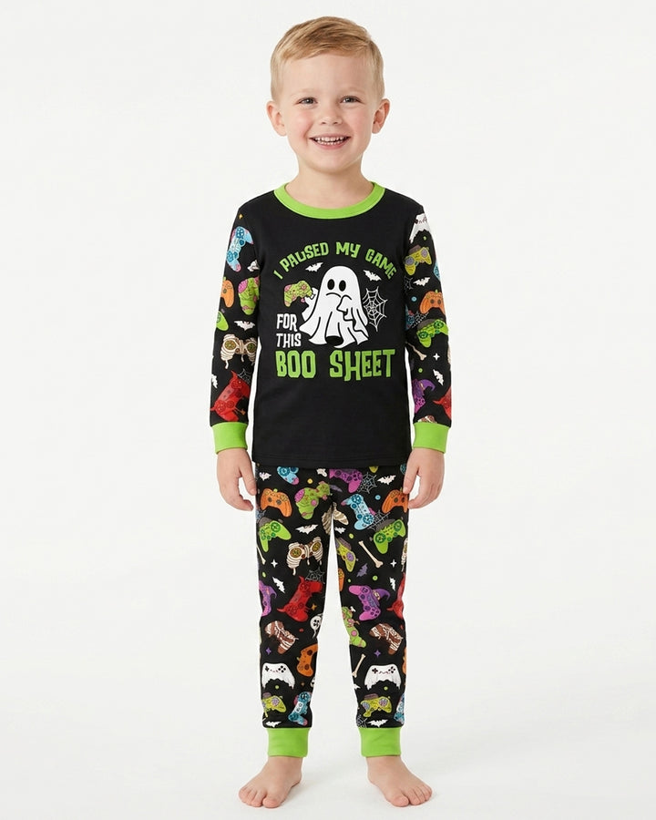 Halloween Skeleton Zombie Gaming Controllers Mummy Boys Bamboo Two Piece Long Sleeve Pajama Set