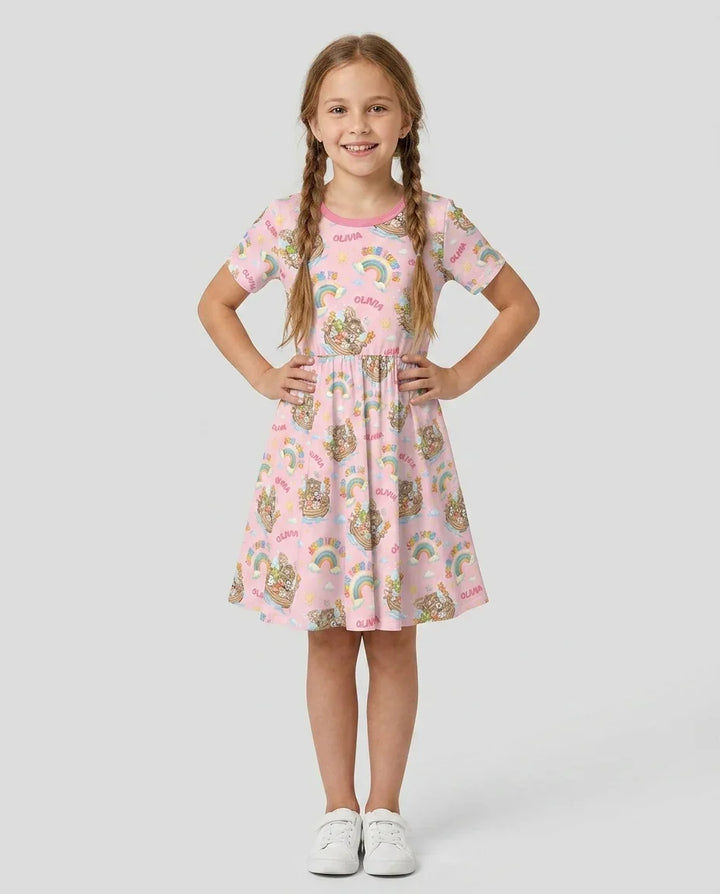 Custom Name Jesus Loves Me Noah's Ark Bamboo Twirl Dress