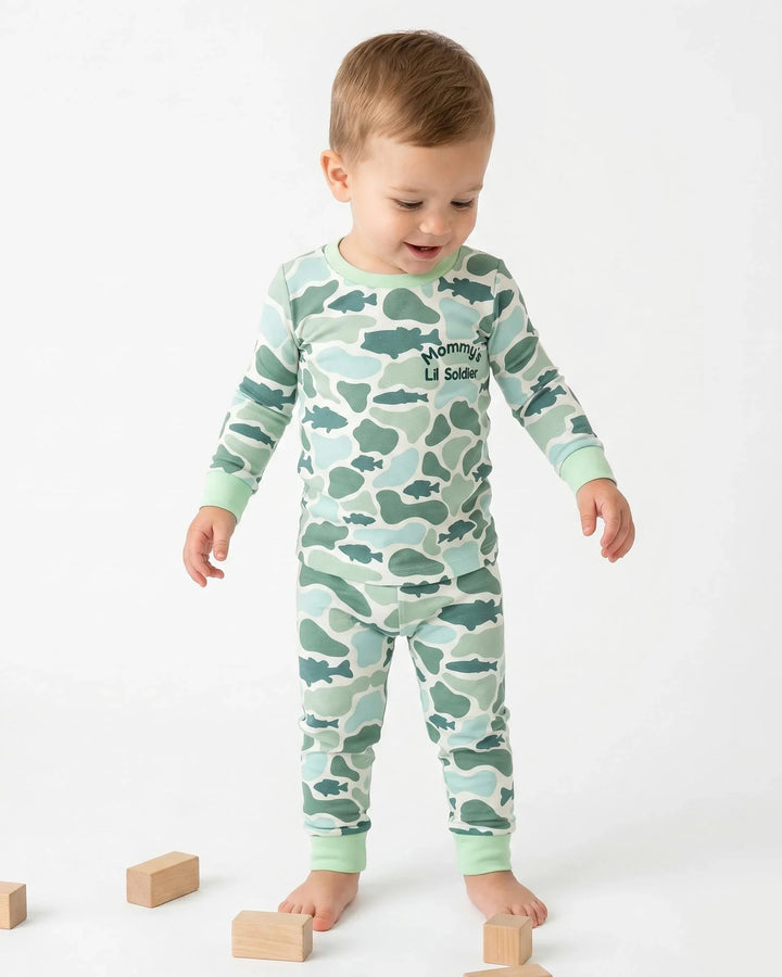 Lil Soldier Embroidered Bamboo Two Piece Long Sleeve Pajama Set