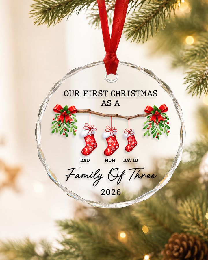 Family Of Three Personalized Glass Ornament