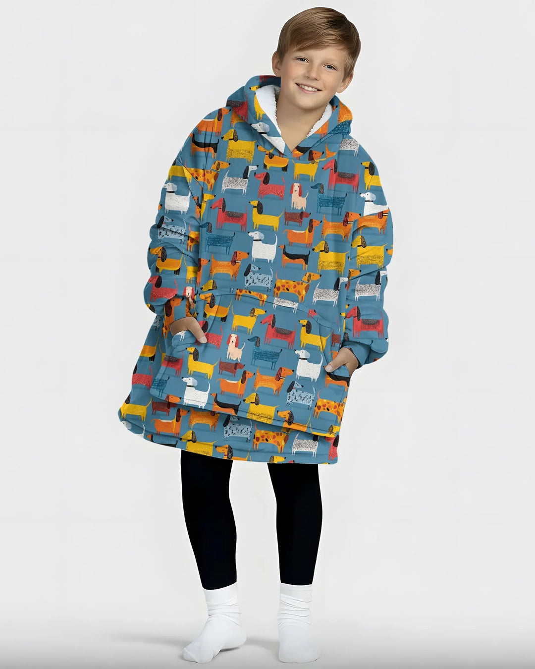 Verspielter Dackel tragbarer Bambus-Deckenhoodie