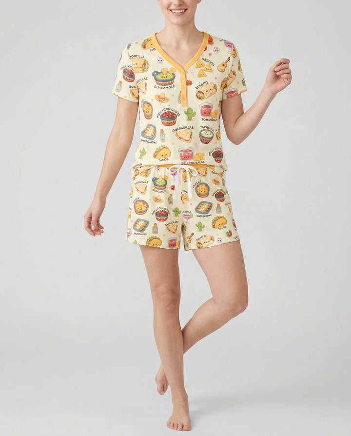 Kawaii Mexican Food Bamboo Women Short Sleeve Short Pajama Set