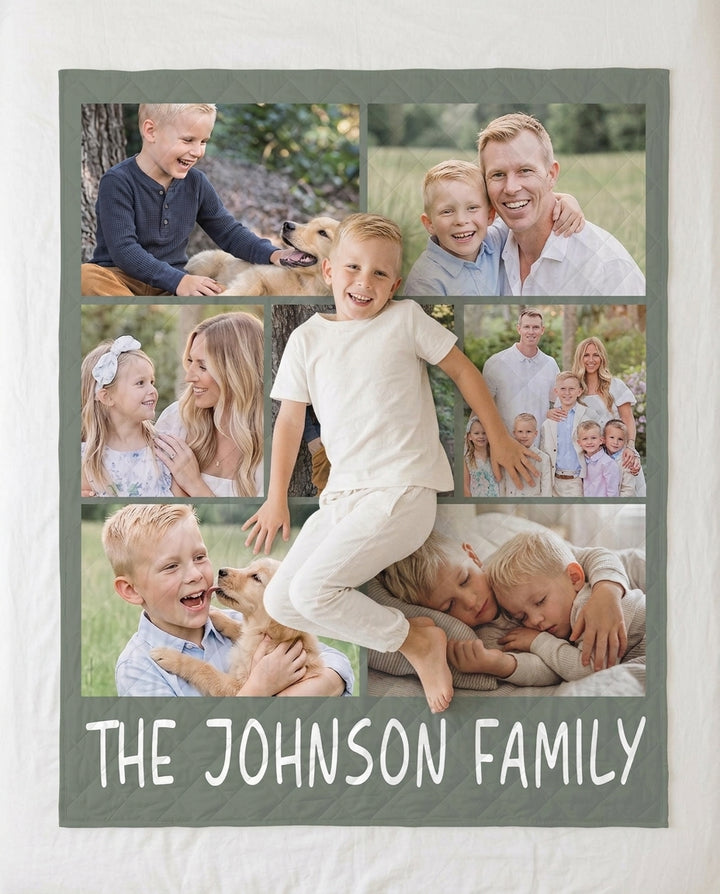 Custom Photo Collage Family Bamboo Quilt Blanket