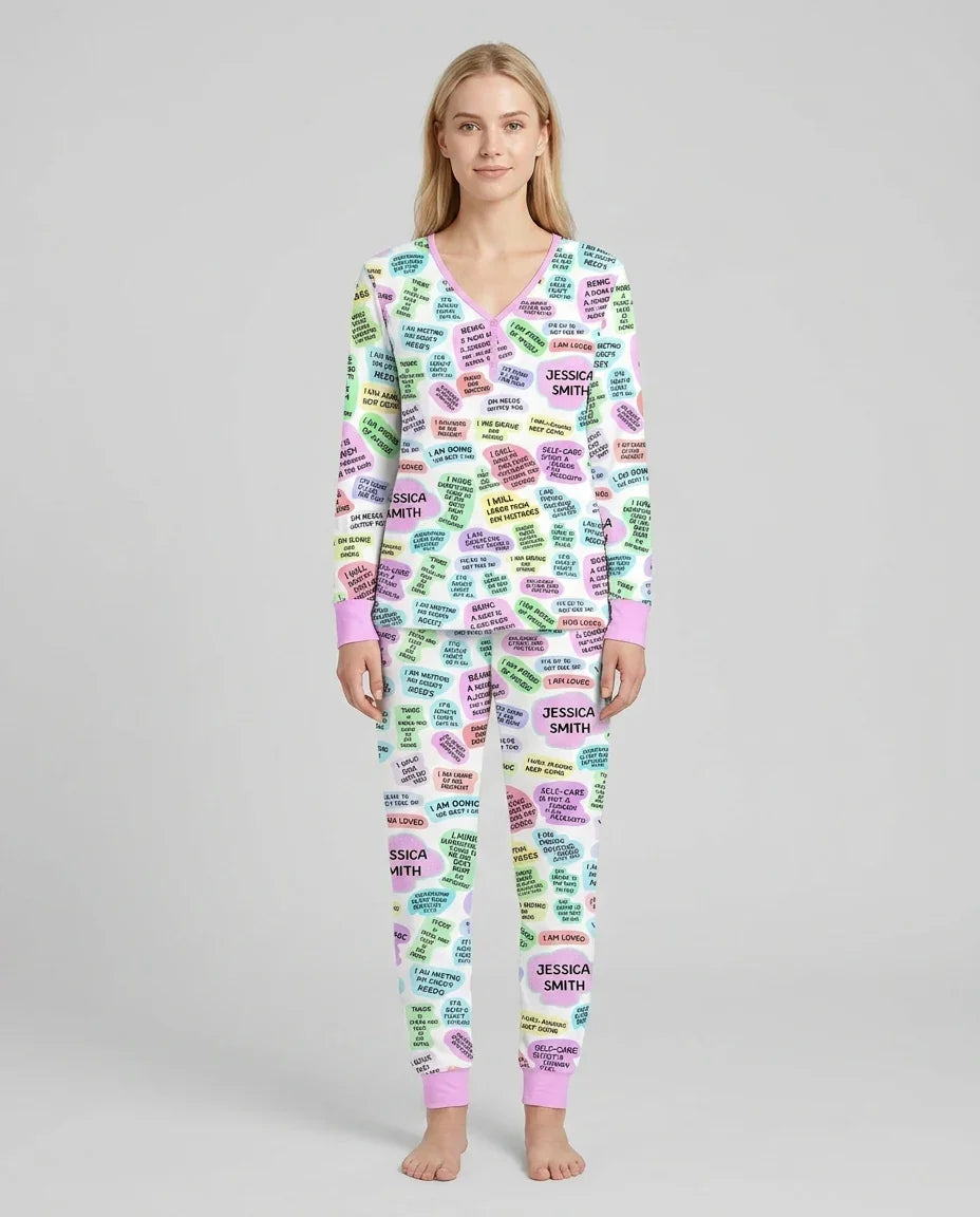 Mom & Baby Tägliche Affirmation Pyjama-Set für Damen aus Bambus