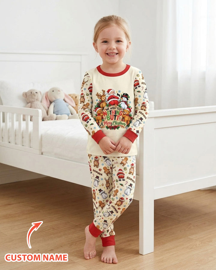 We Wish You Nothing But A Merry Christmas Custom Name Bamboo Two Piece Long Sleeve Pajama Set