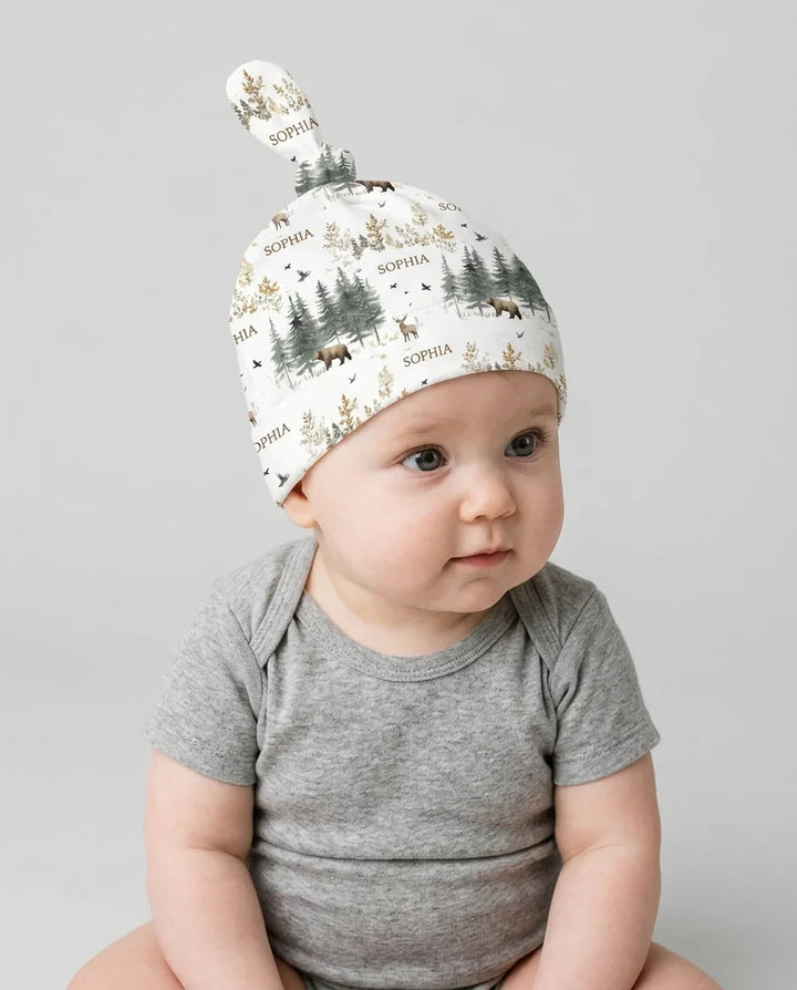 Custom Name Forest Bear Deer Bamboo Knotted Hat