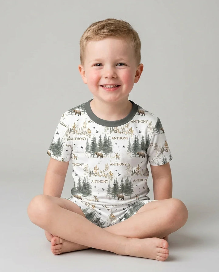 Zweiteiliges Pyjama-Set mit kurzen Ärmeln und Shorts im Sommer-Design