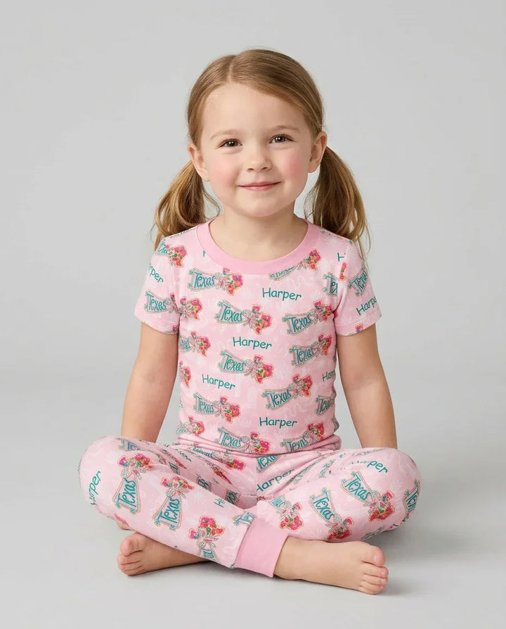 Custom Name Preppy Texas Charm Bamboo Two Piece Short Sleeve Pajama Set