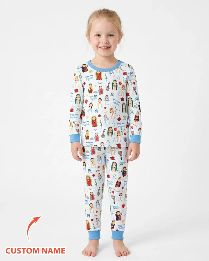 Mother Mary Pray For Me Custom Name Bamboo Two Piece Long Sleeve Pajama Set