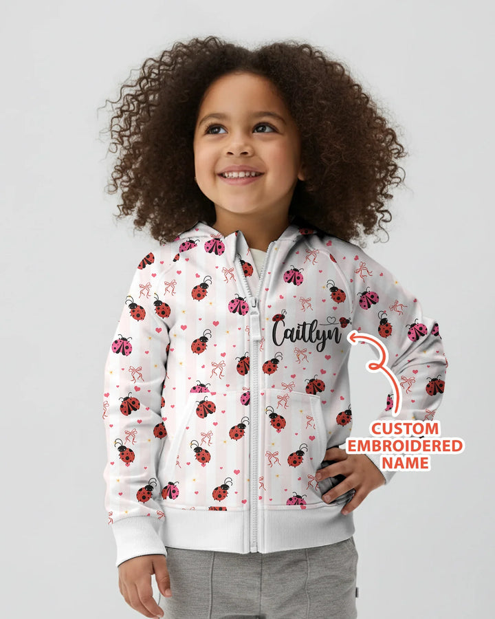 Custom Embroidered Name Ladybug Bamboo Zip Hoodie