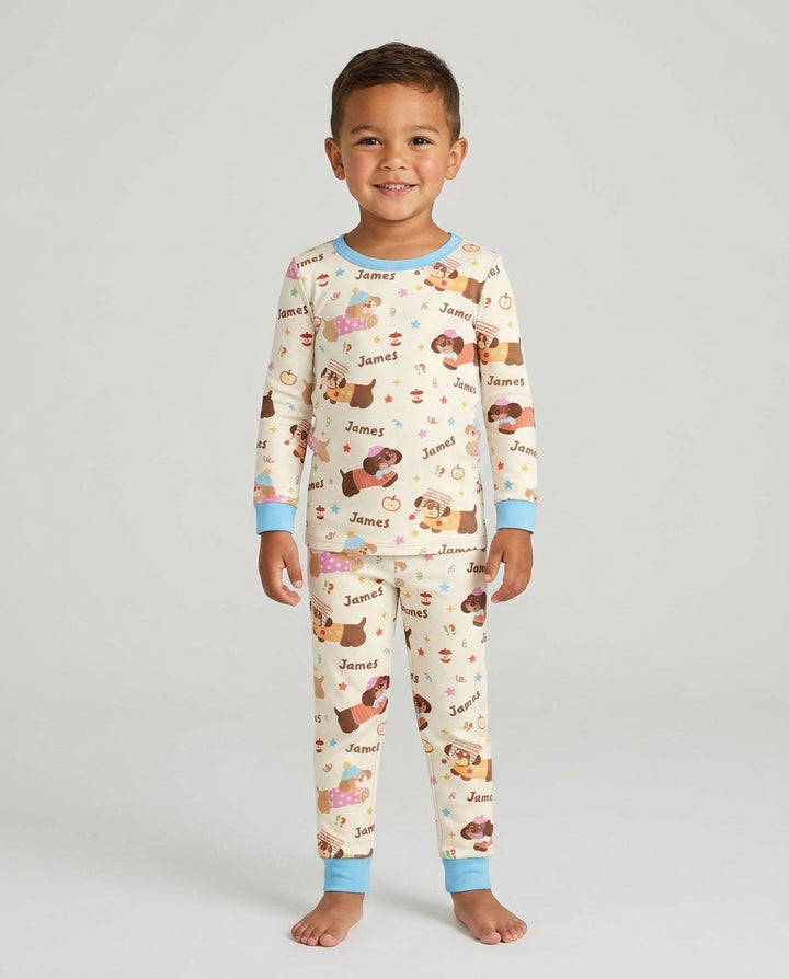 Cute Cozy Puppy Bamboo Two Piece Long Sleeve Pajama Set