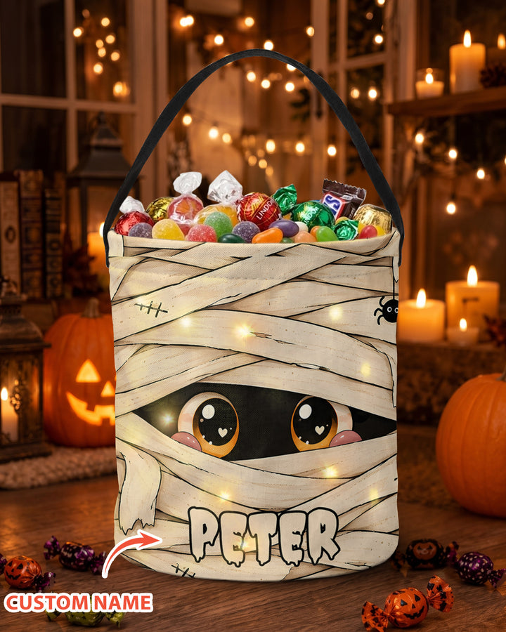 Halloween Spooky Eyes Mummy Custom Name Led Light Bucket Bag