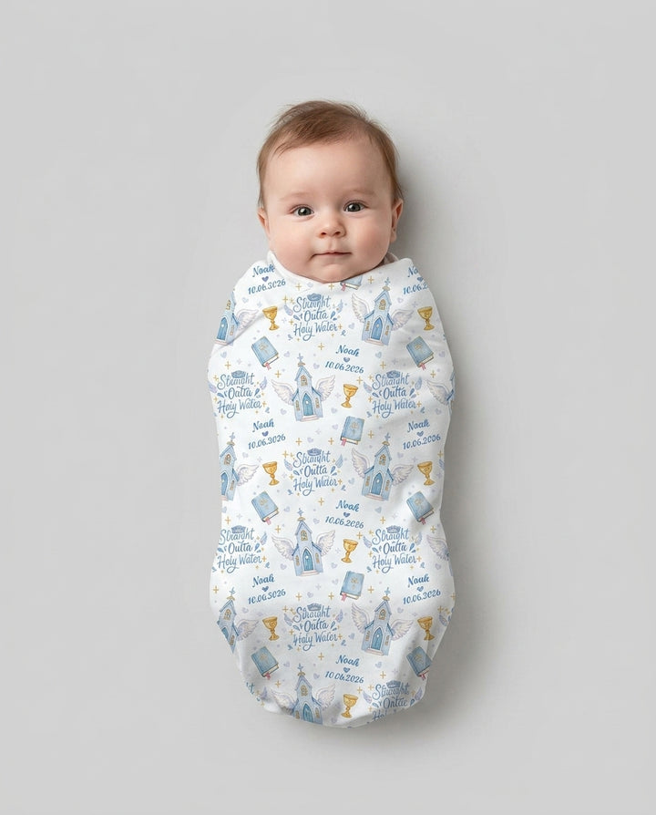Custom Name Baptism Christening Straight Outta Holy Water Swaddle Blanket