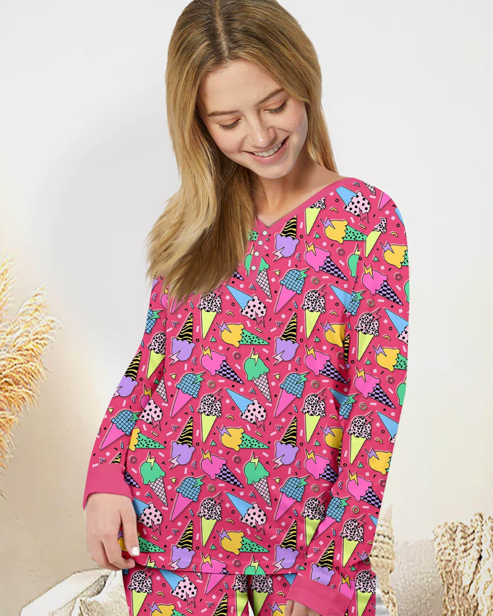Sommer Retro Eiscreme Familien-Schlafanzugset aus Bambus für Damen