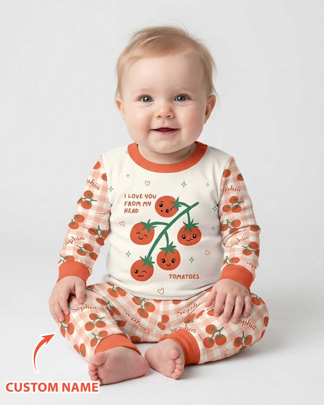 I Love You From My Head Tomatoes Custom Name Bamboo Two Piece Long Sleeve Pajama Set