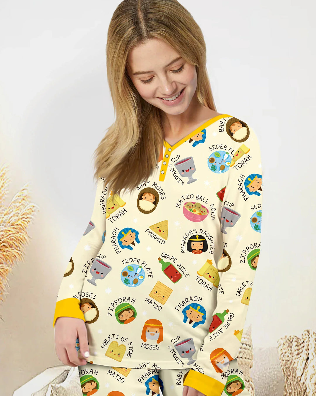 Cute Passover Characters Bamboo Women Pajama Set