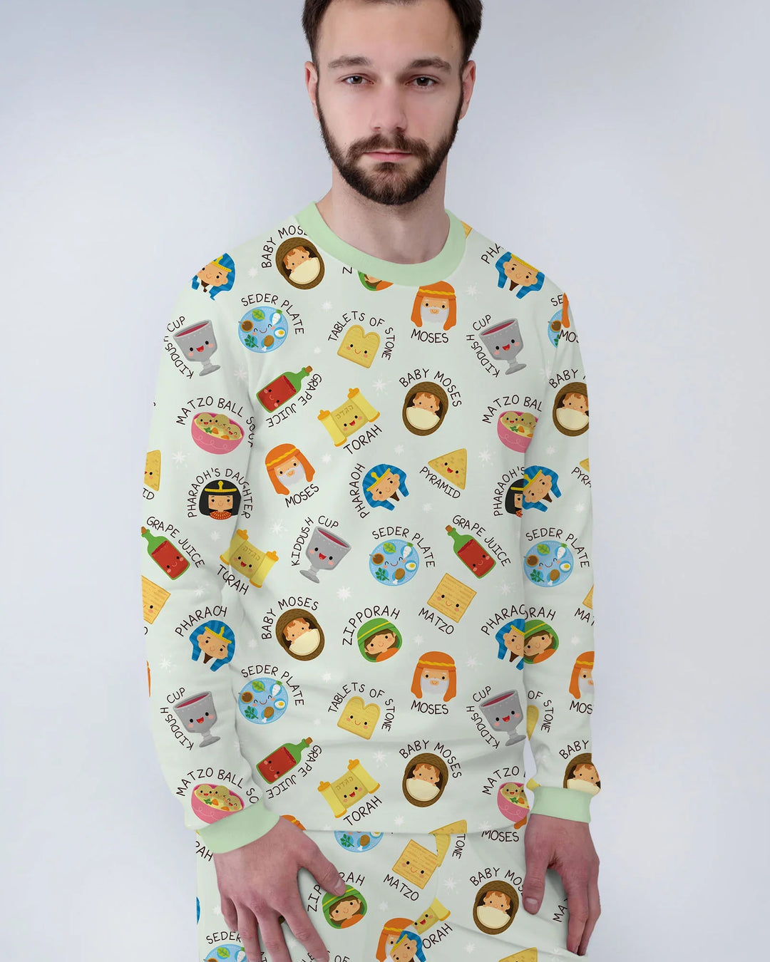 Cute Passover Characters Bamboo Men's Pajama Set