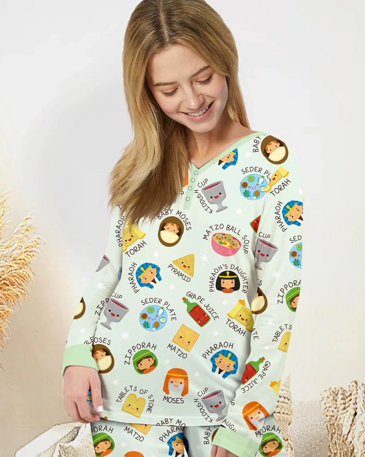 Cute Passover Characters Bamboo Women Pajama Set