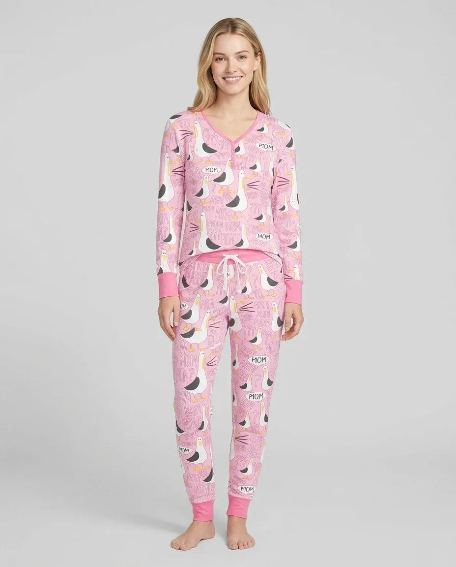 Lustiges Möwen-Mama Damen Pyjama-Set aus Bambus