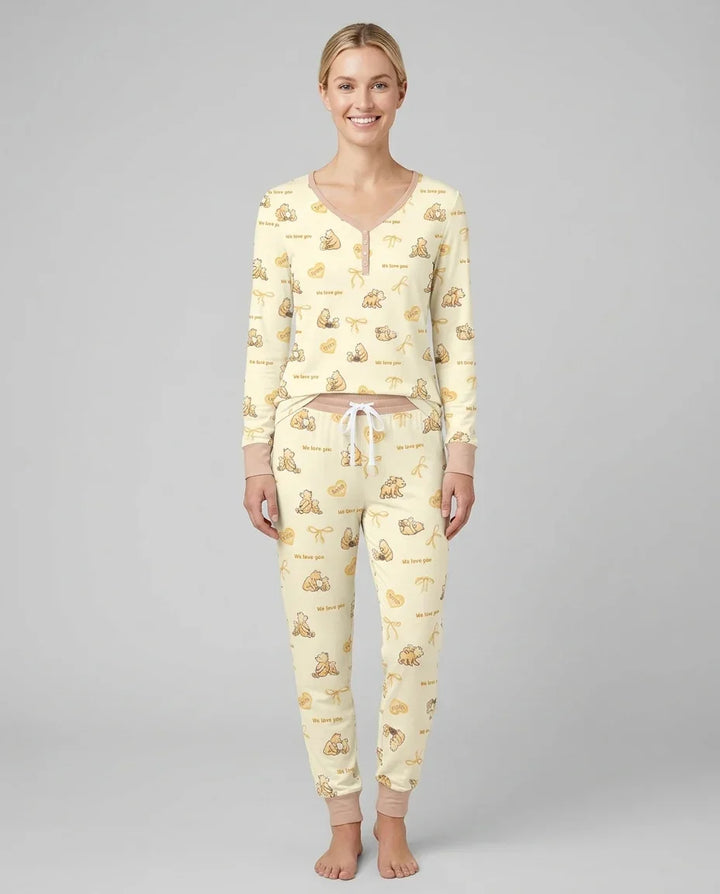 Sweat Yellow Mama Bear Women Pajama Set