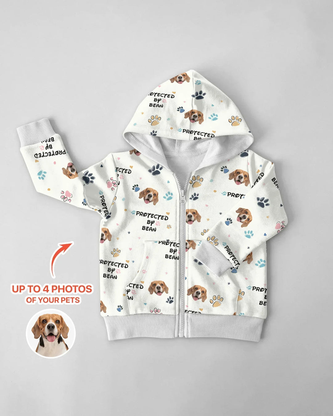 Personalisierter Hunde-Hoodie "Beschützt von" aus Bambus mit Reißverschluss