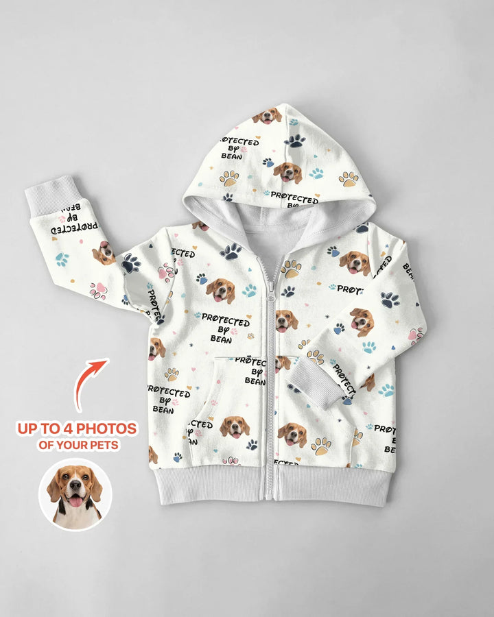 Personalisierter Hunde-Hoodie "Beschützt von" aus Bambus mit Reißverschluss
