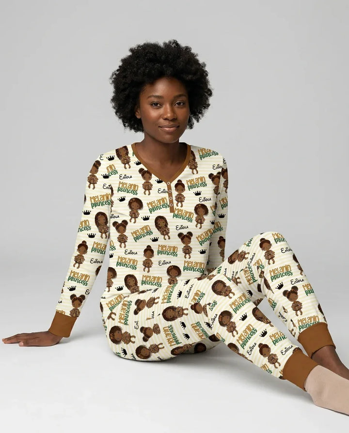Custom Name Melanin Princess Bamboo Women Pajama Set