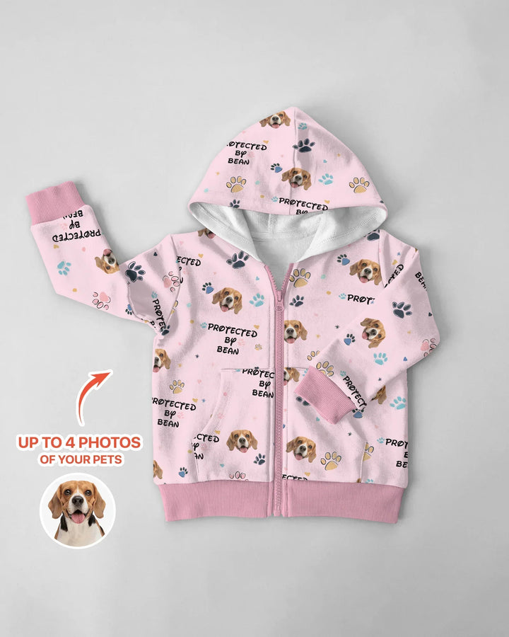 Personalisierter Hunde-Hoodie "Beschützt von" aus Bambus mit Reißverschluss