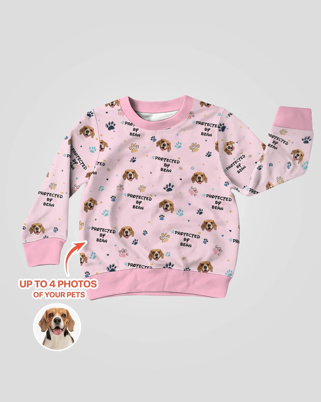Benutzerdefiniertes Hundefoto-Muster „Protected By“ Bambus-Rundhalspullover
