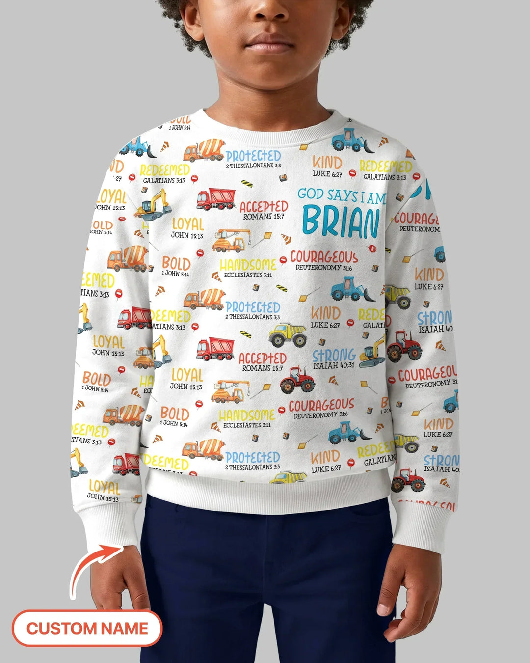 Personalisiertes „Gott sagt, ich bin ein kleiner Baumeister“-Bambus-Rundhals-Sweatshirt