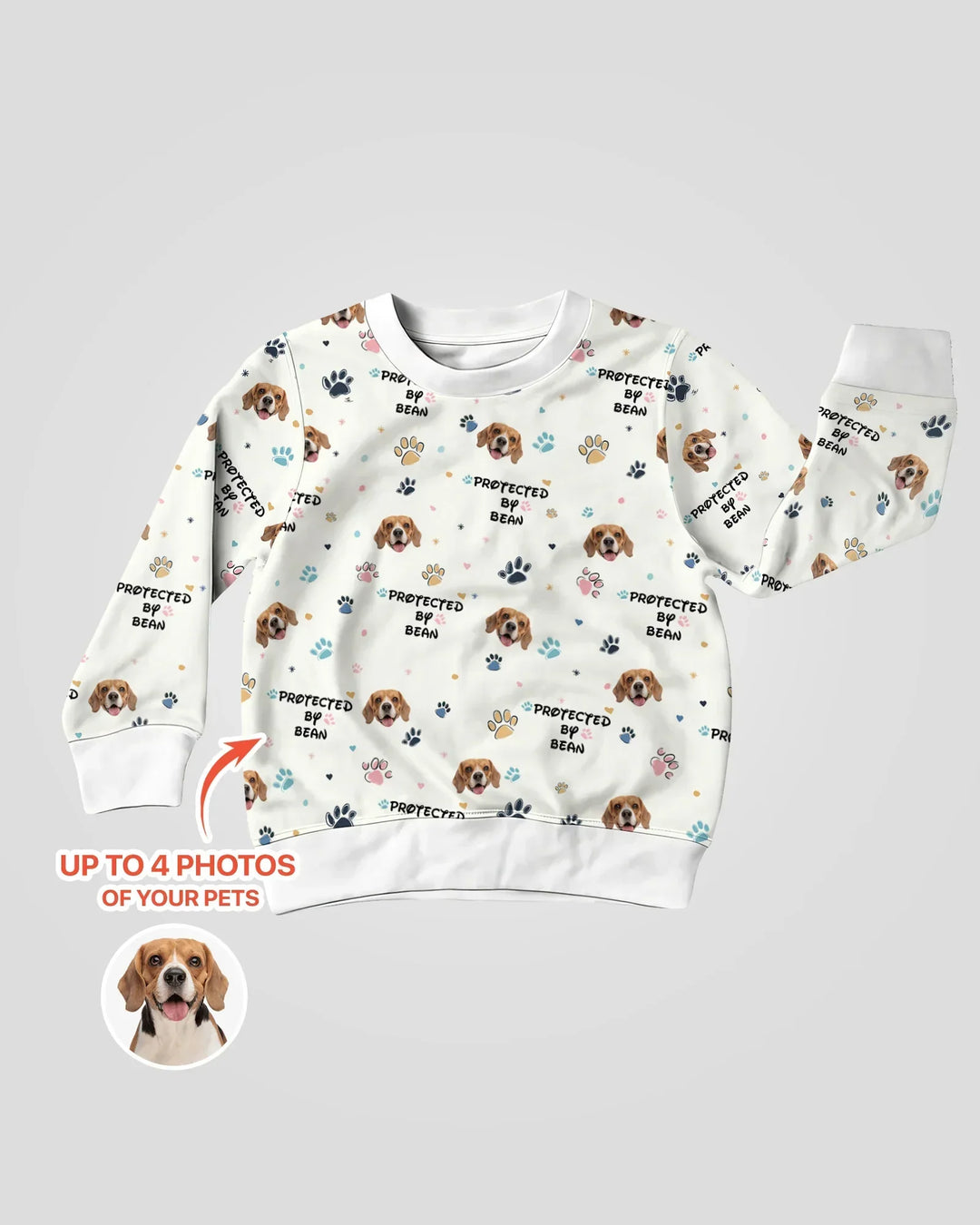 Benutzerdefiniertes Hundefoto-Muster „Protected By“ Bambus-Rundhalspullover