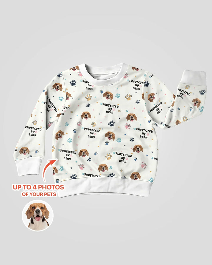 Benutzerdefiniertes Hundefoto-Muster „Protected By“ Bambus-Rundhalspullover