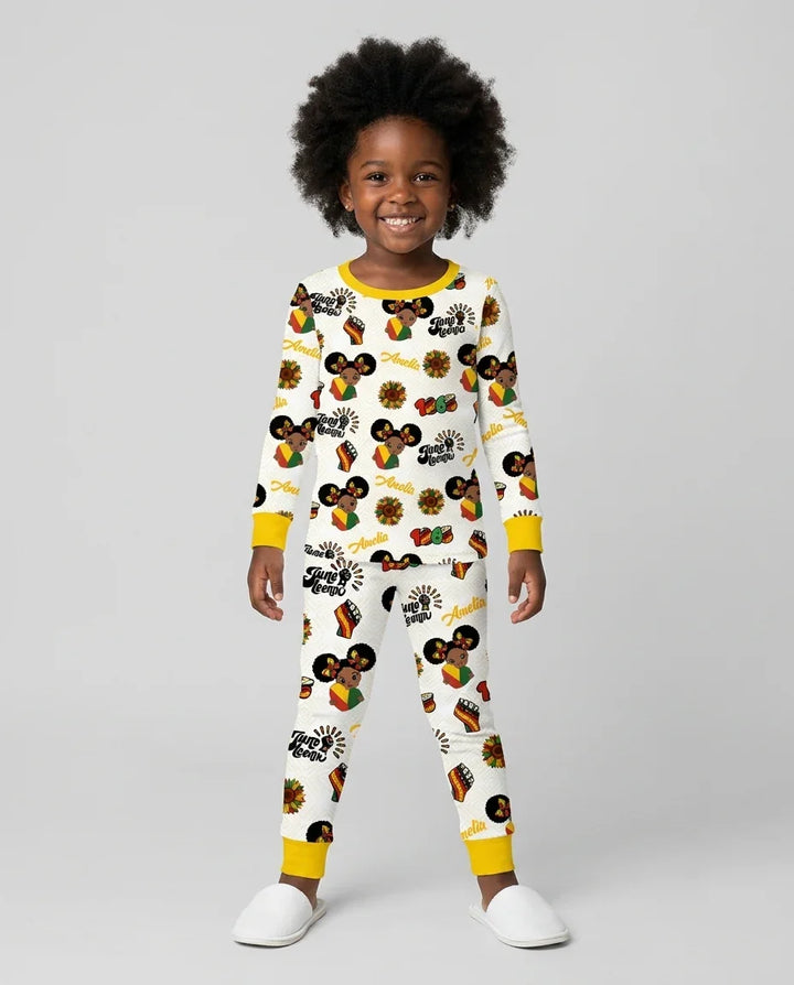 Custom Name Bloom in Freedom Bamboo Two Piece Long Sleeve Pajama Set