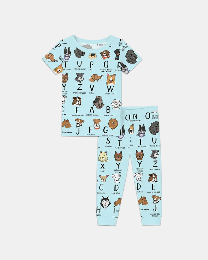 Funny Dogs Alphabet Bamboo Two Piece Short Sleeve Pajama Set