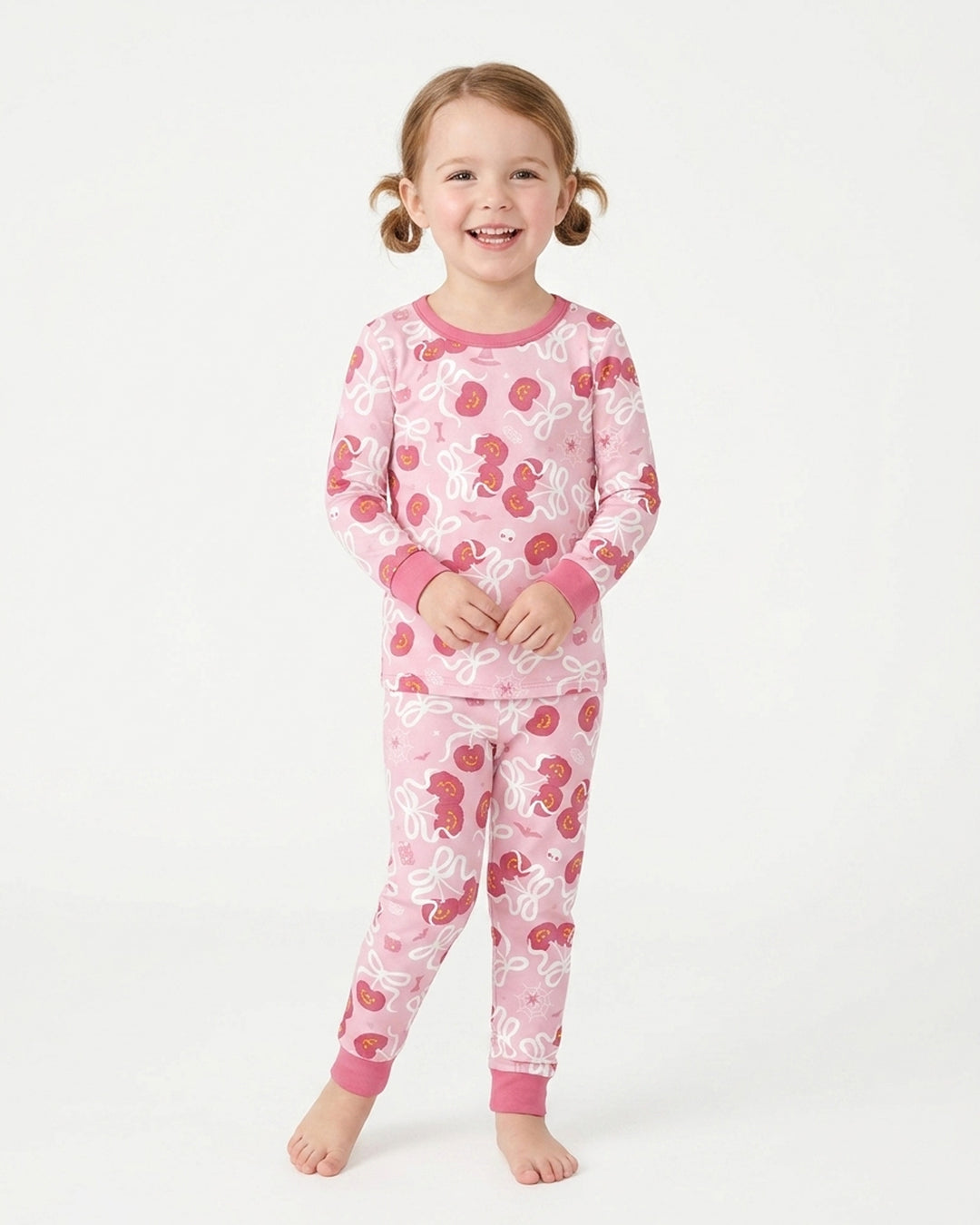 Jack-o'-lantern Coquette Bow Matching Bamboo Two Piece Long Sleeve Pajama Set