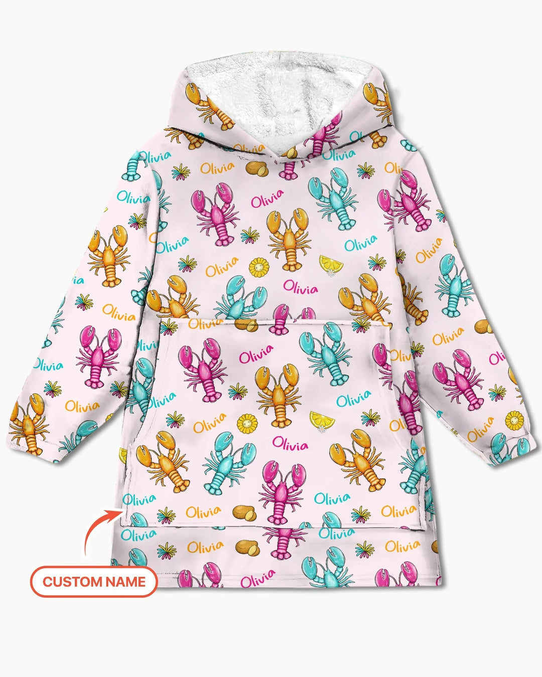 Custom Name Crawfish Crew Bamboo Wearable Hooded Blanket