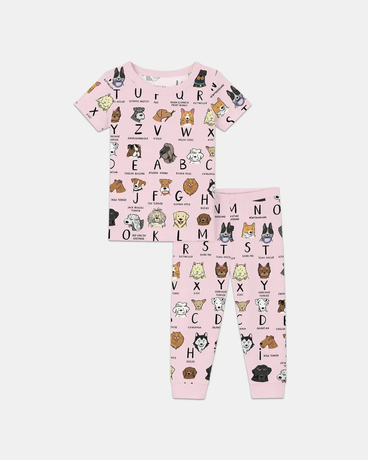 Funny Dogs Alphabet Bamboo Two Piece Short Sleeve Pajama Set