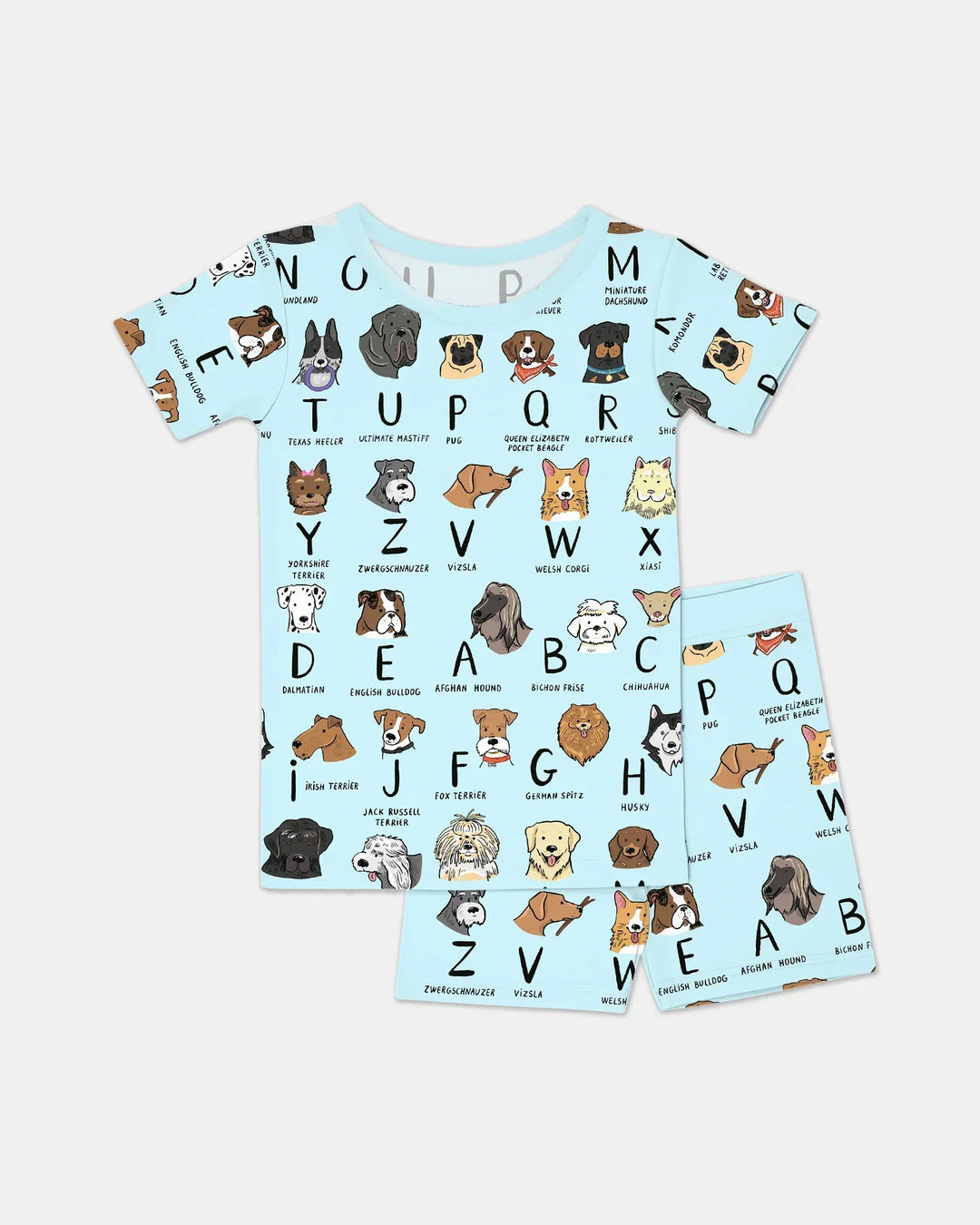 Funny Dogs Alphabet Bamboo Two Piece Short Sleeve Shorts Pajama Set