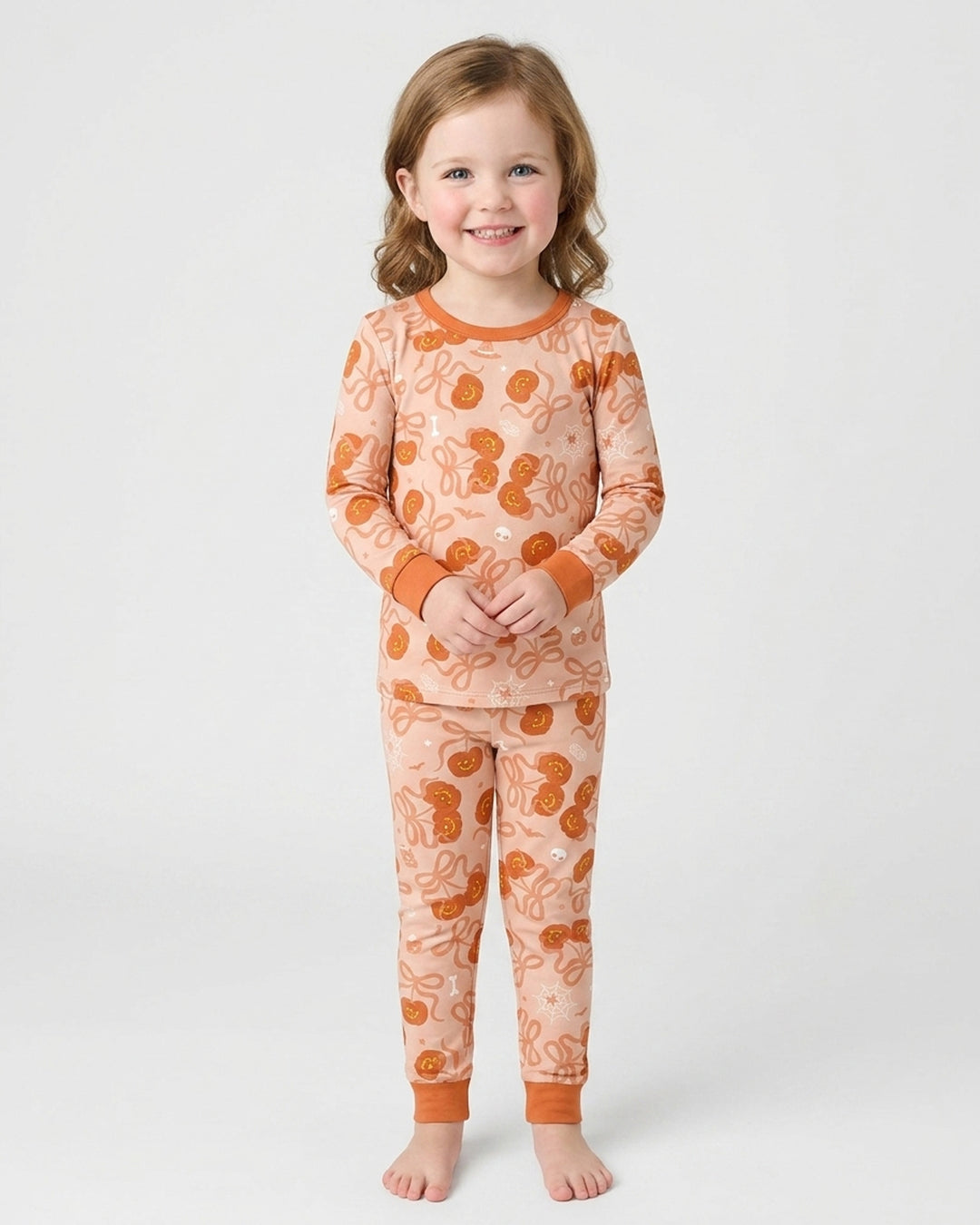 Jack-o'-lantern Coquette Bow Matching Bamboo Two Piece Long Sleeve Pajama Set