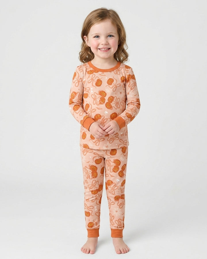 Jack-o'-lantern Coquette Bow Matching Bamboo Two Piece Long Sleeve Pajama Set