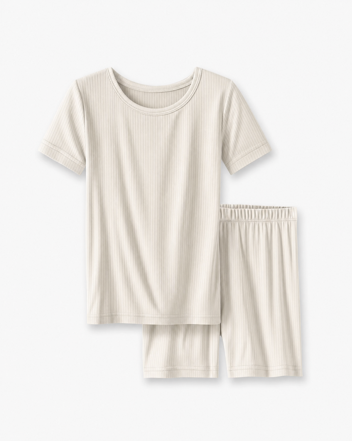 Ribbed Bamboo Two Piece Short Sleeve Short Pajama Set