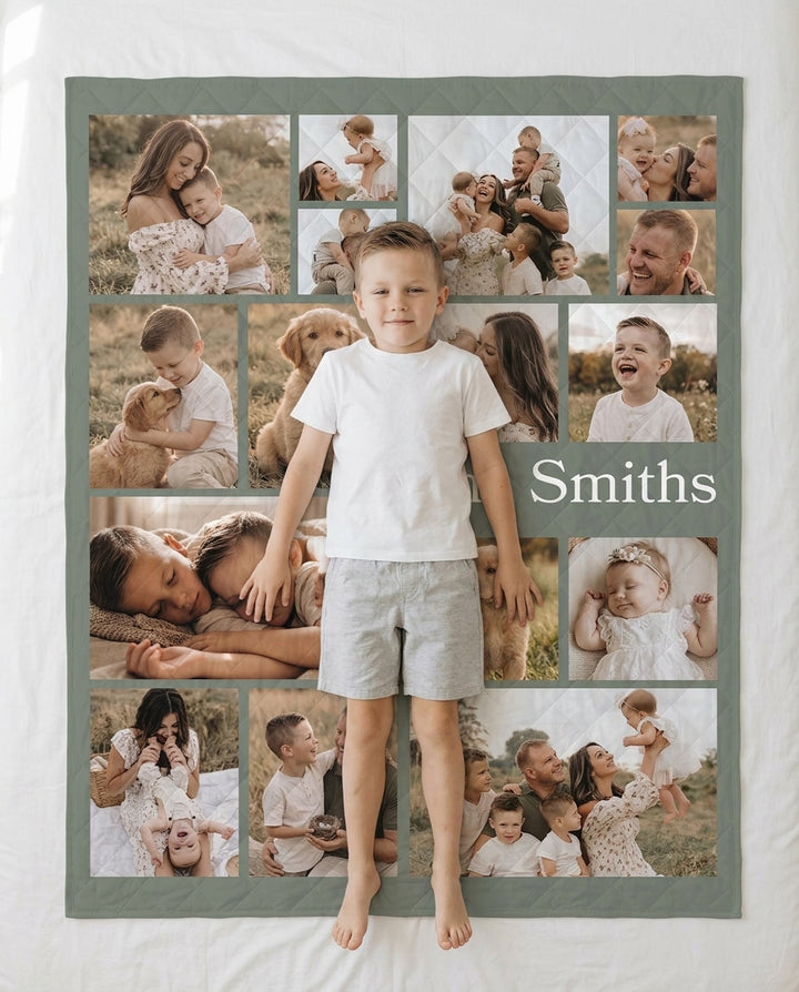 Custom Photo Collage Family Bamboo Quilt Blanket