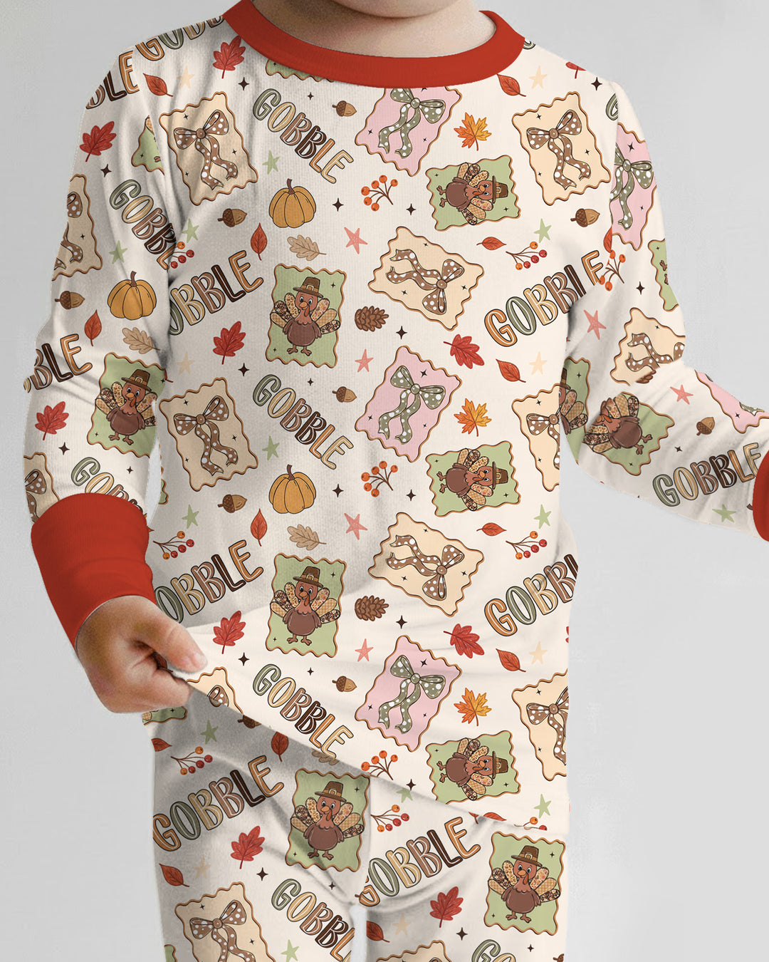 Preppy Thanksgiving Gobble Bamboo Two Piece Long Sleeve Pajama Set