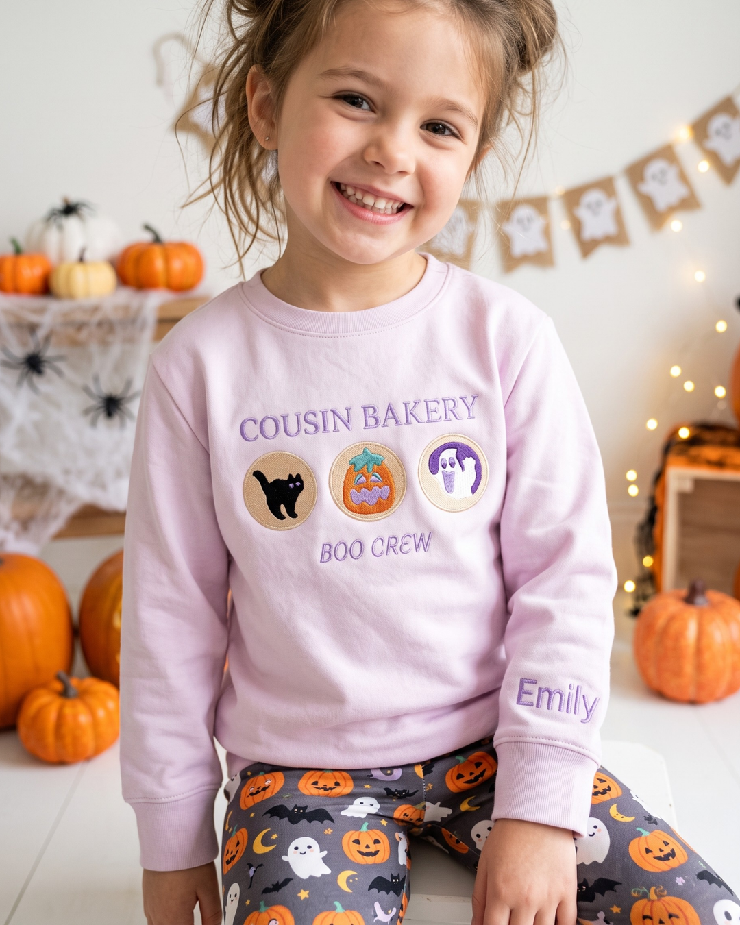 Cousin Bakery Boo Crew Embroidered Bamboo Crewneck Sweatshirt