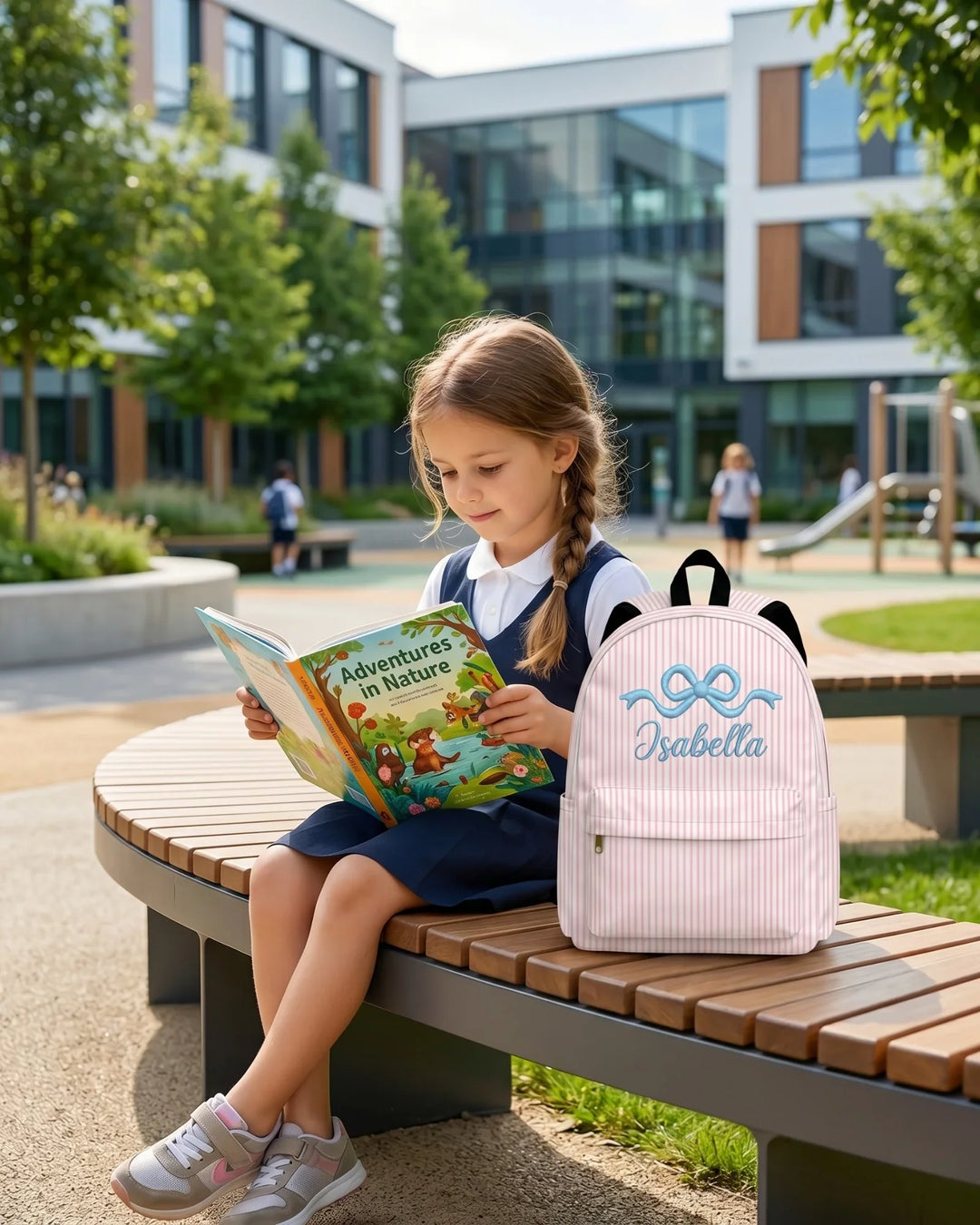 Custom Name Coquette Bow Embroidered Backpack