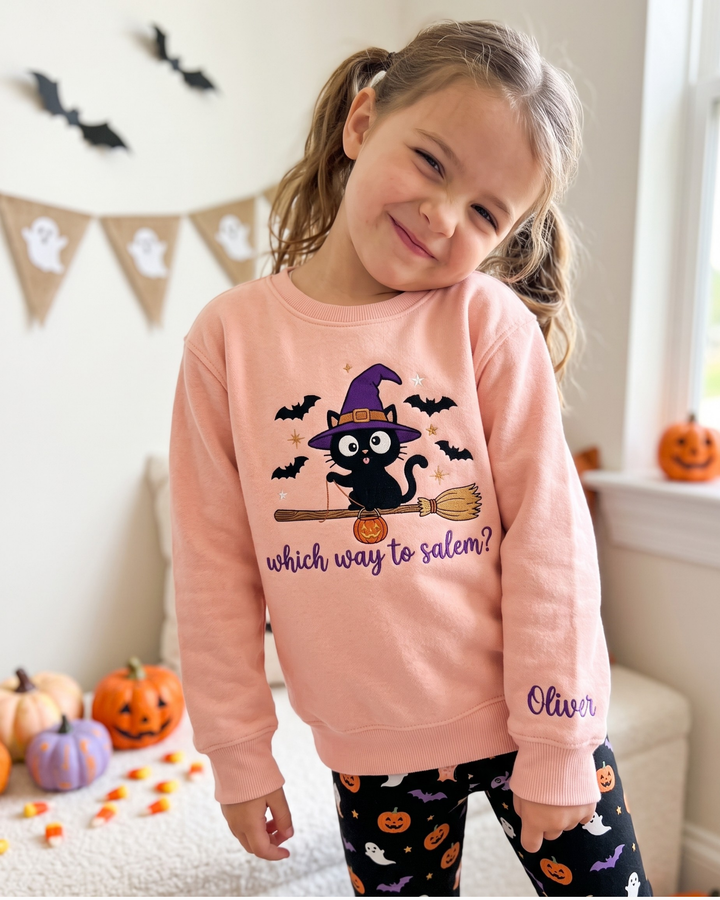 Witchy Cat Embroidered Bamboo Crewneck Sweatshirt
