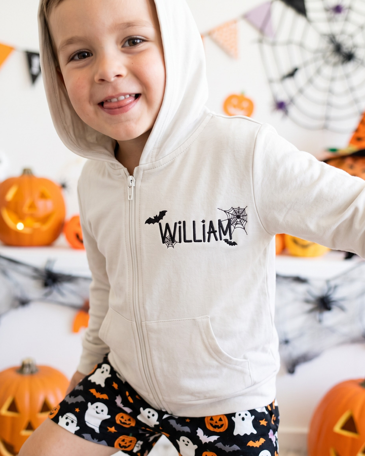 Custom Name The Boo Crew Embroidered Bamboo Zip Hoodie