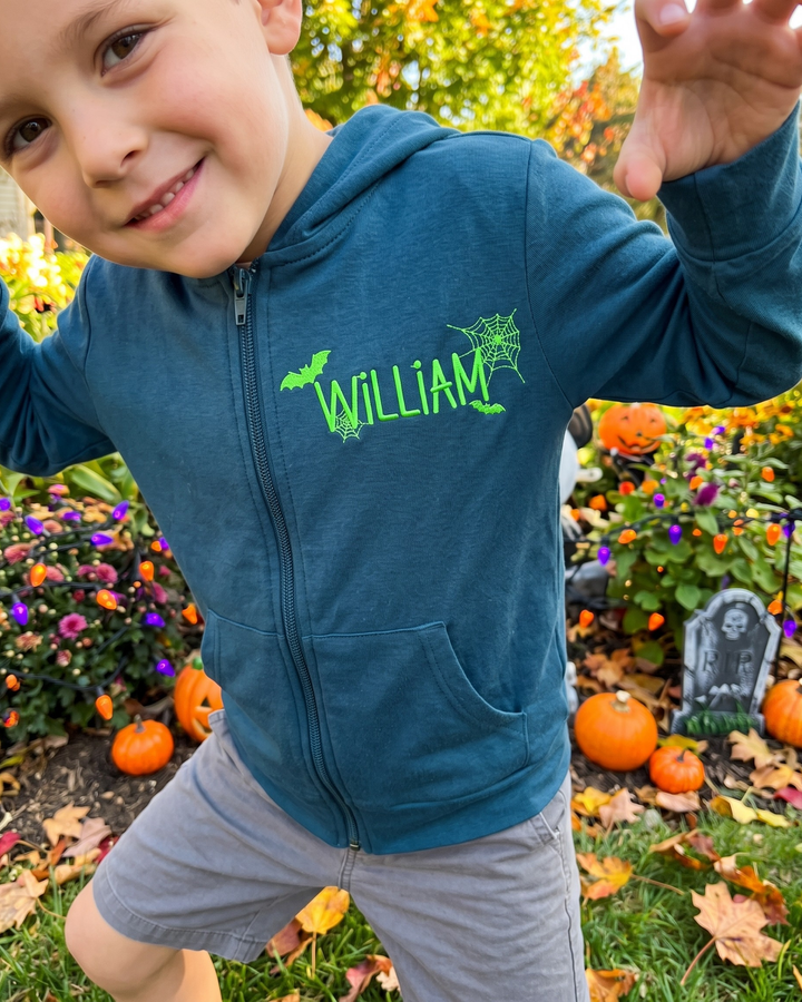 Custom Name The Boo Crew Embroidered Bamboo Zip Hoodie