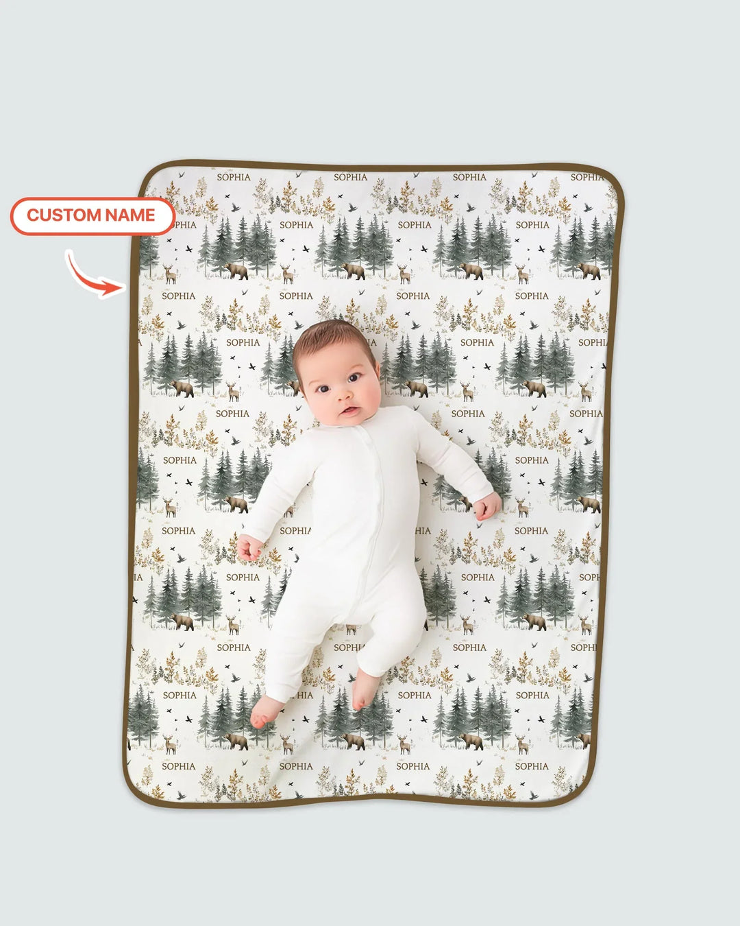 Custom Name Forest Bear Deer Bamboo Blanket