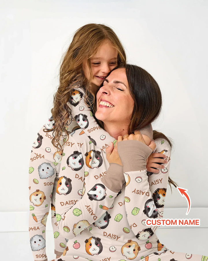 Individueller Name Süße Meerschweinchen Bambus Pyjama-Set für Damen
